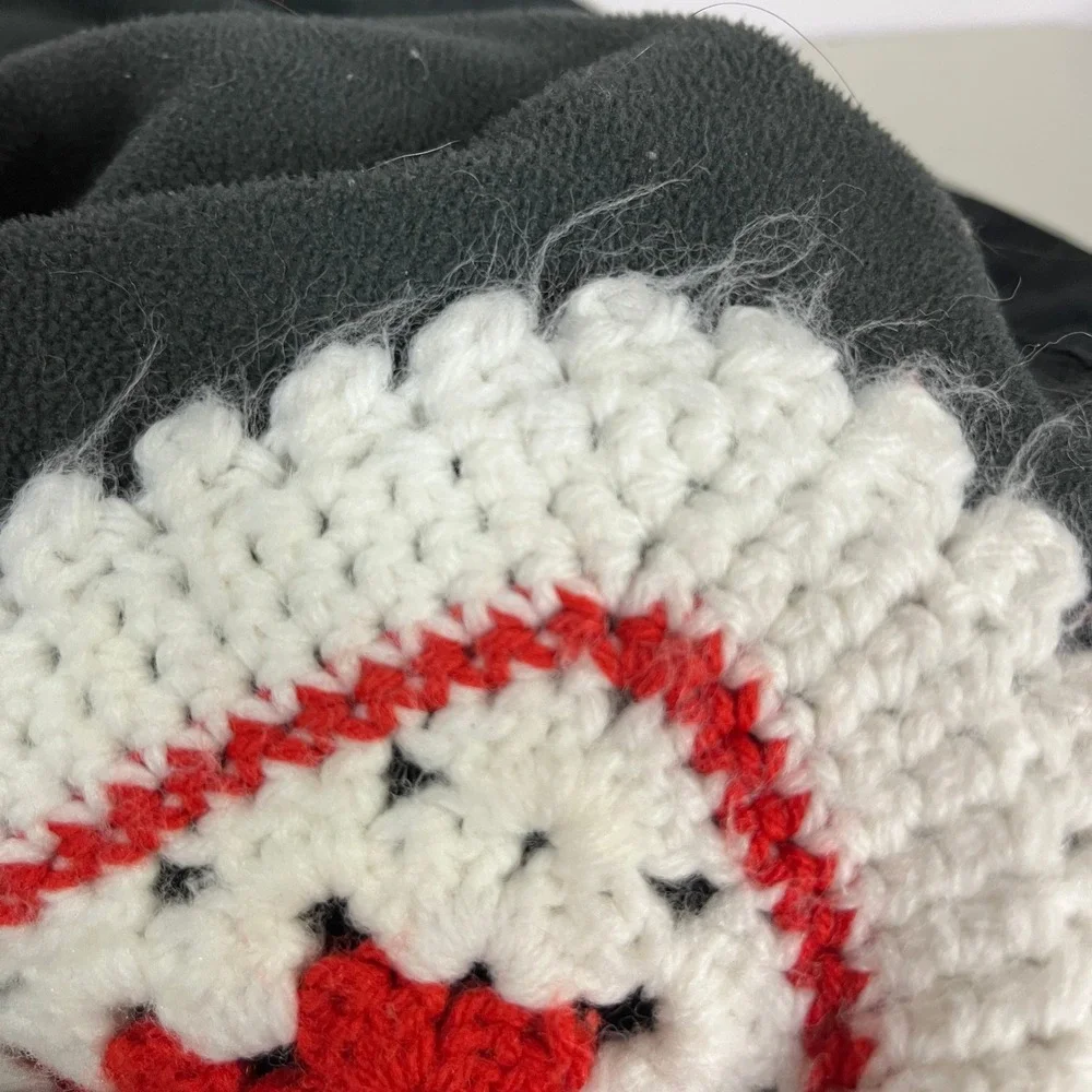 Handmade Crochet Granny Square‎ Blanket Throw Red Black White Cabin Farm 55x78